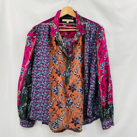 Xirena S Kiera Patchwork Silk Cotton Blend Top Blouse - Picture 2 of 6